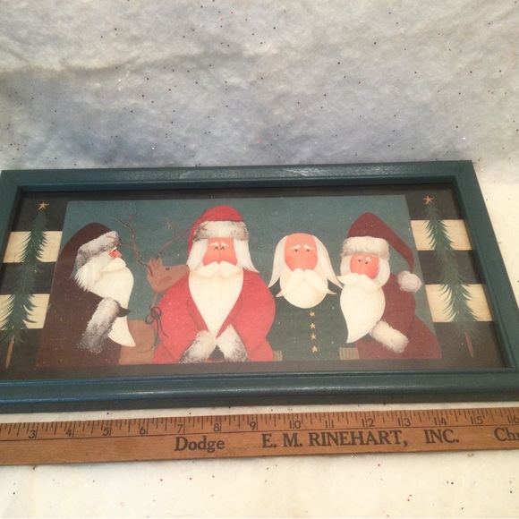 Fiddlestix Santa Claus Reindeer Framed Folk Art Picture 17"x9” Christmas Holiday - Picture 7 of 7